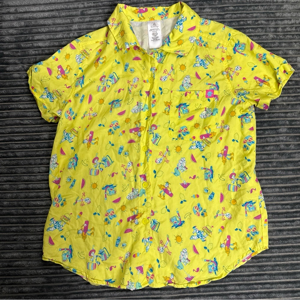 Disney Women’s Toy Story Summer Fun Button Down Shirt in Yellow medium